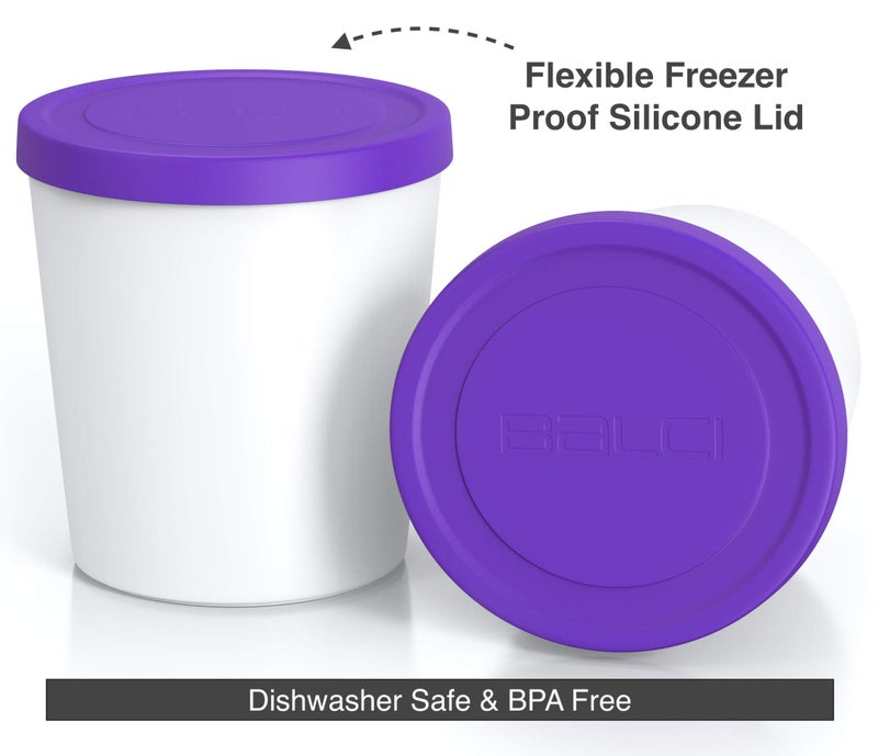 BALCI - Premium Ice Cream Containers (2 Pack - 1 Quart Each) Perfect Freezer Storage Tubs with Lids for Ice Cream, Sorbet and Gelato! - Purple - Image 2